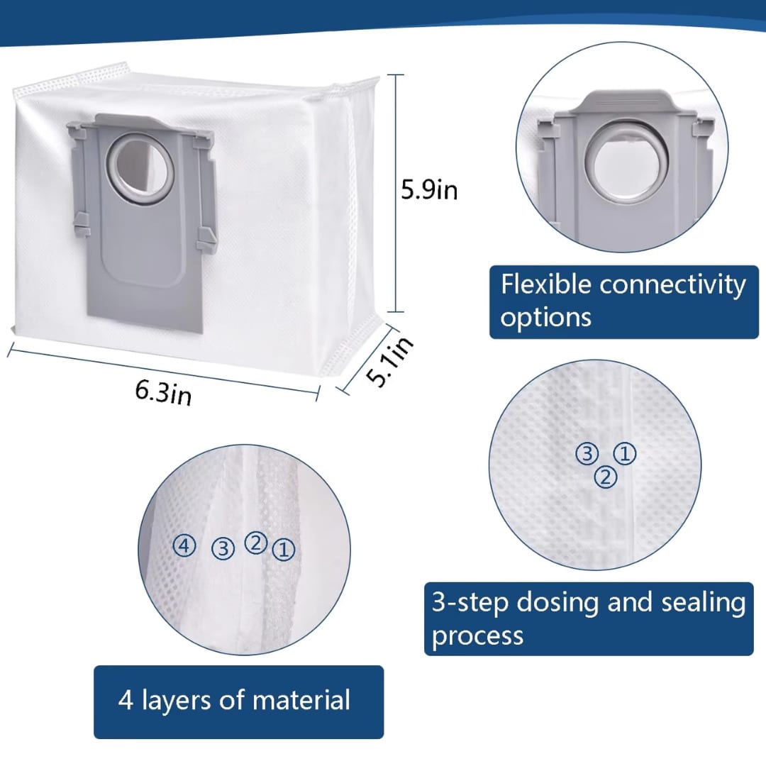 5/Pack or 10/Pack Dust Collection Bags for Roborock S8+, S8 Pro Ultra, Q7 Max+/Max, Q5 Max+, Q8 Max+, S7 Pro Ultra, Q5, Q5+, Q7, S7 MaxV Ultra Robot Vacuums, 3L Large Capacity Disposable Dust Bags - cleaningmarkets