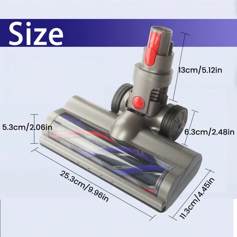 Direct-drive electric brush head for V7, V8, V10, V11, and V15 vacuum cleaners, with 4 front LED lights, suitable for hard floors and low-pile carpets. - cleaningmarkets