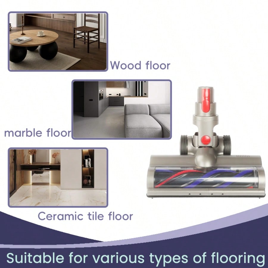 Direct-drive electric brush head for V7, V8, V10, V11, and V15 vacuum cleaners, with 4 front LED lights, suitable for hard floors and low-pile carpets. - cleaningmarkets