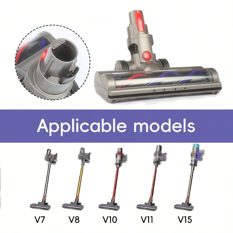 Direct-drive electric brush head for V7, V8, V10, V11, and V15 vacuum cleaners, with 4 front LED lights, suitable for hard floors and low-pile carpets. - cleaningmarkets