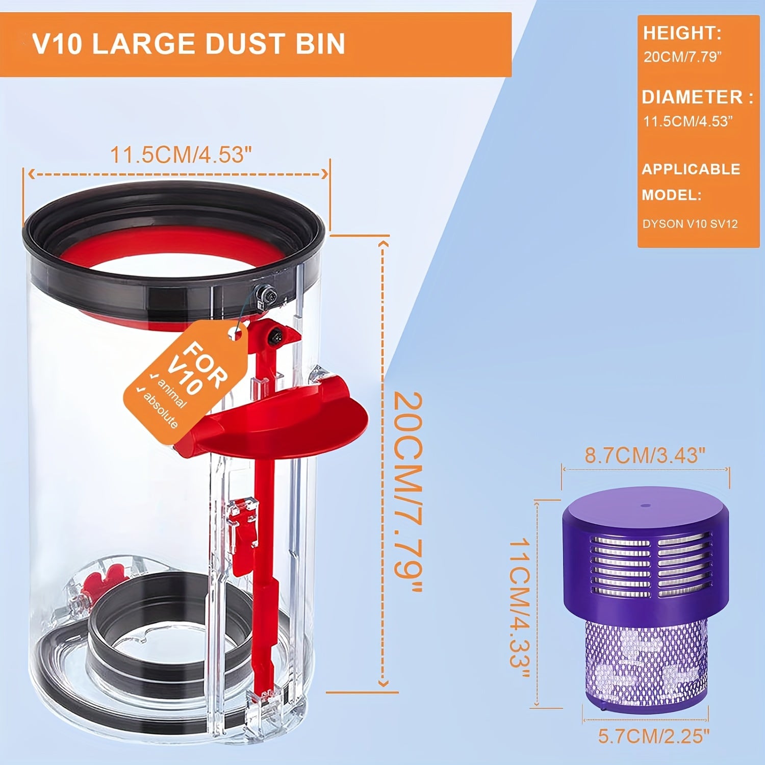 2PCS Upgraded HEPA Filter Accessories for Cyclone V10 Animal, V10 Total Clean, V10 Absolute, V10 Animal, SV12 Vacuum Cleaner Dust Bin - cleaningmarkets